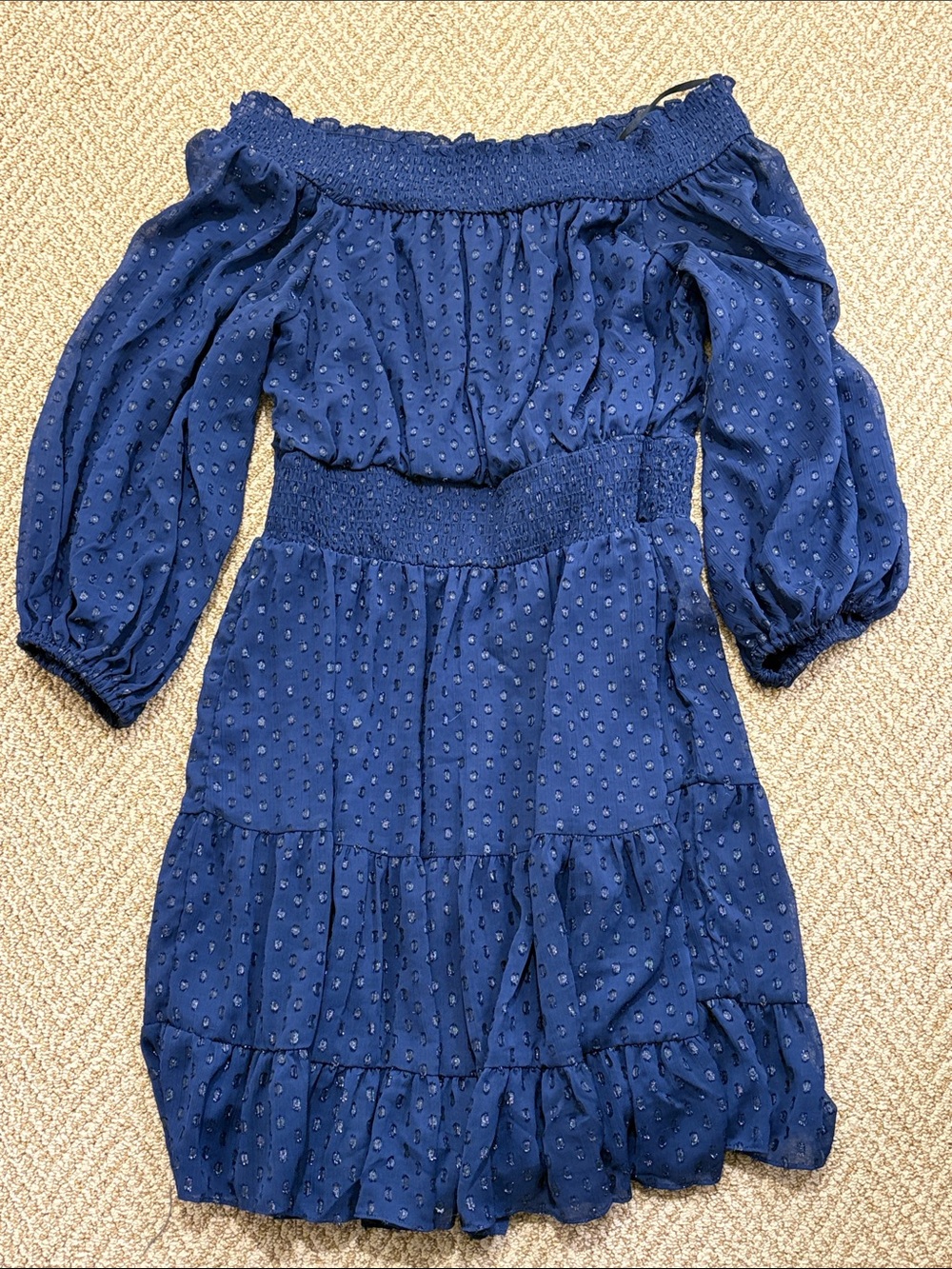 Premier Navy Blue Off-Shoulder Tiered Dress